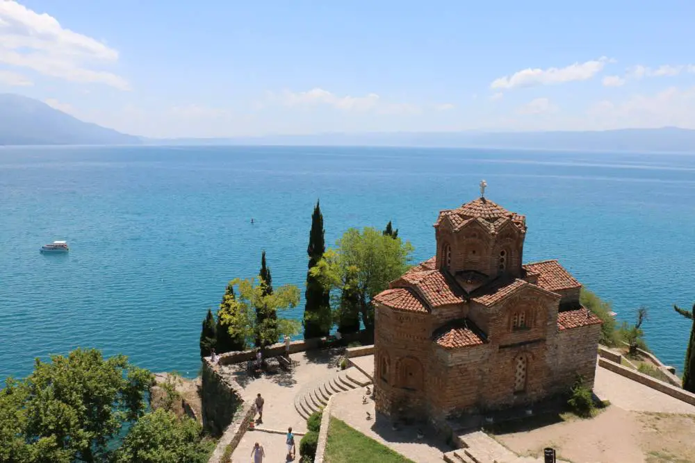 Church next to Lake Ohrid in North Macedonia