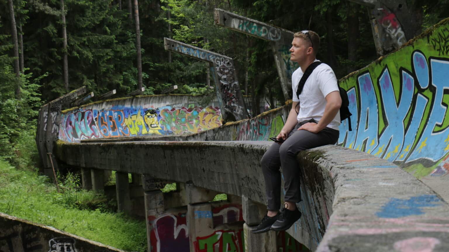 Viktor Bronner on the abandoned bobsleigh track in Sarajevo