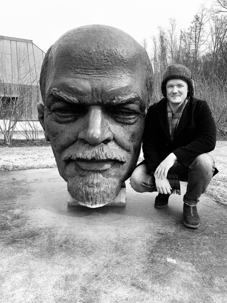 Viktor Bronner with a Lenin Statue